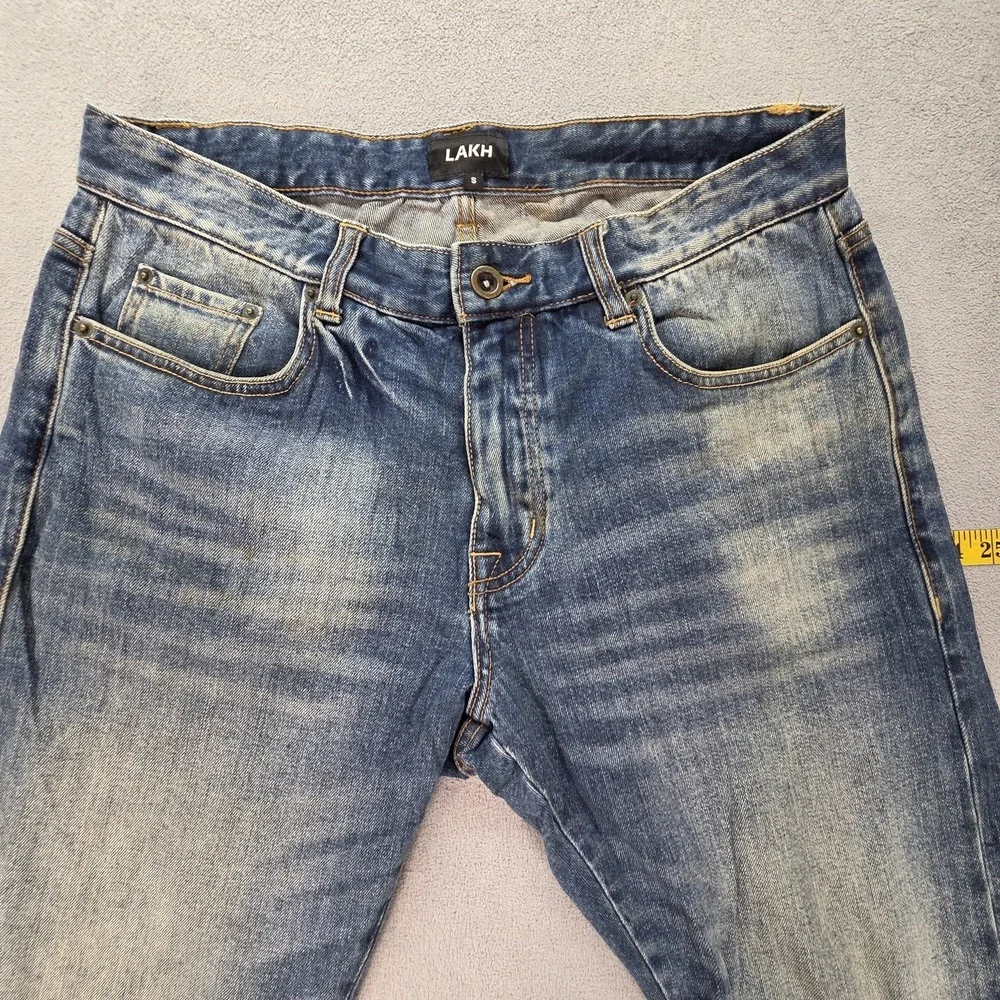 Selvedge Jeans Mens Medium Wash Blue Slim Tapered Whiskers Faded‎ Fits 30x27